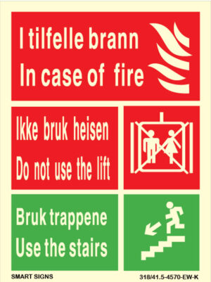 Ikke bruk heisen ved brannskilt