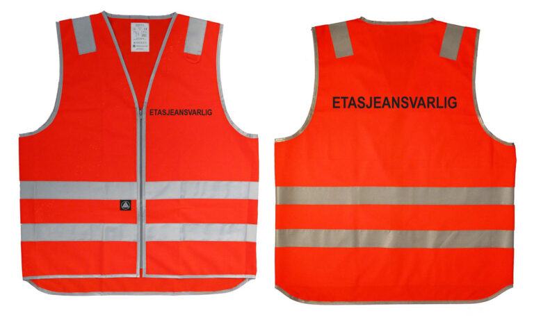 Refleksvest med sort trykk "etasjeansvarlig"