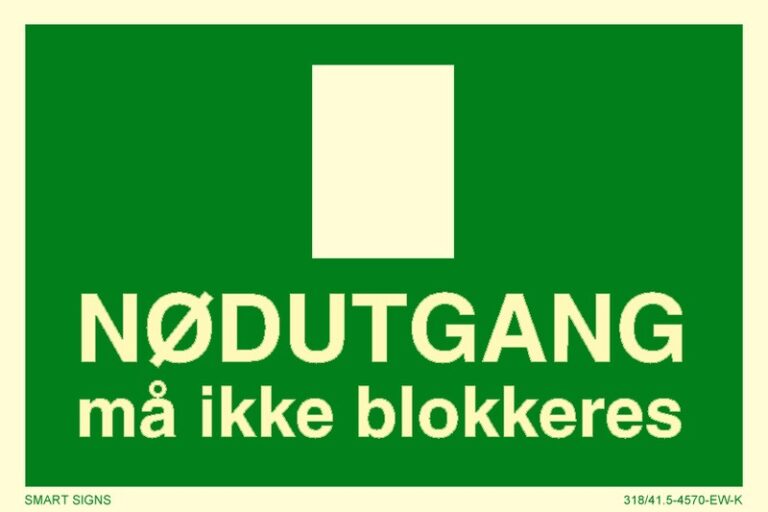 Etterlysende skilt som viser at man ikke skal blokkere nødutgangen
