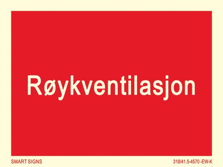 Etterlysende brannskilt med teksten røykventilasjon