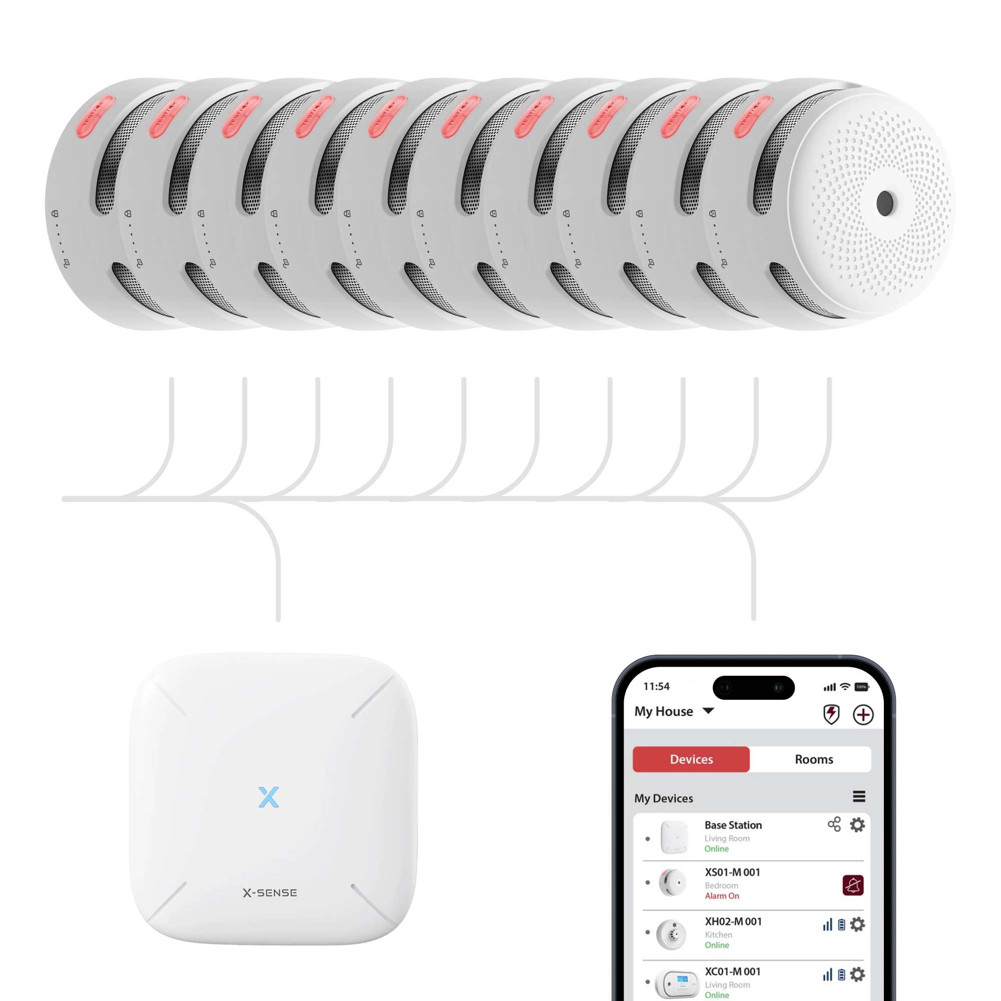 Brannpakka – 10 stk. X-Sense Smart trådløs røykvarsler - Bilde 2